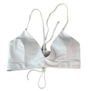 Zaful White Bikini Top with Braided Rope Straps Padded Adjustable *As Is S